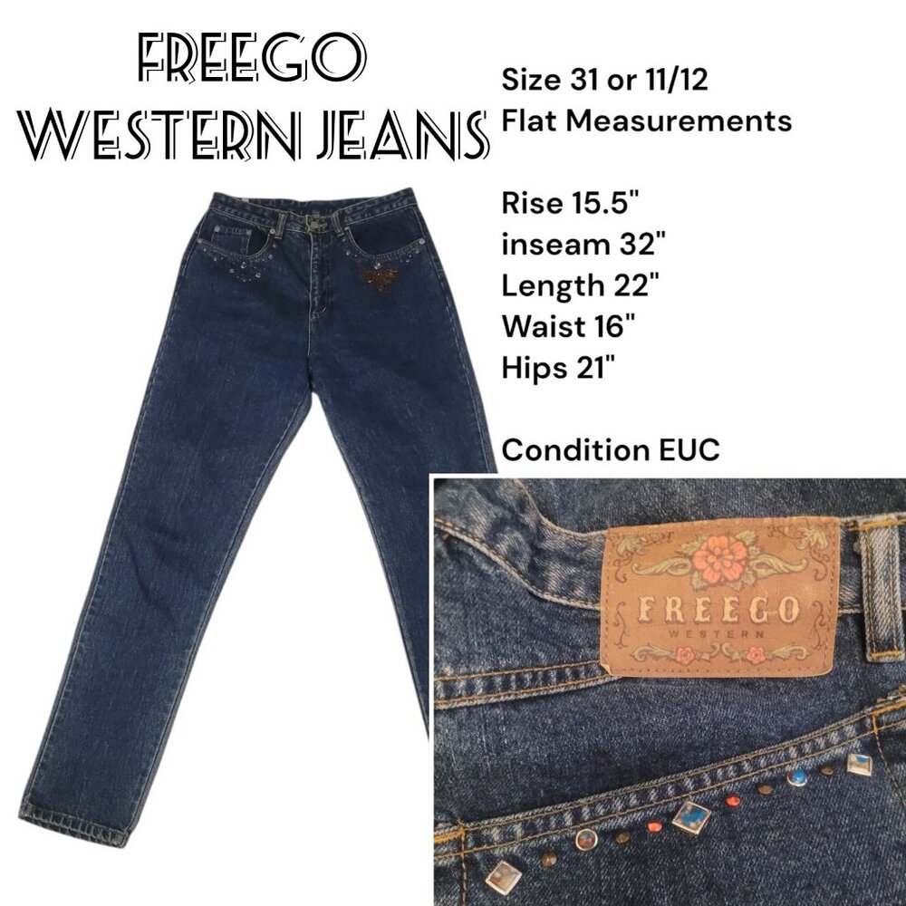 VINTAGE Freego Western High Waist Mom Jeans 31 - 11/12 - 80's 90's Gems Studded
